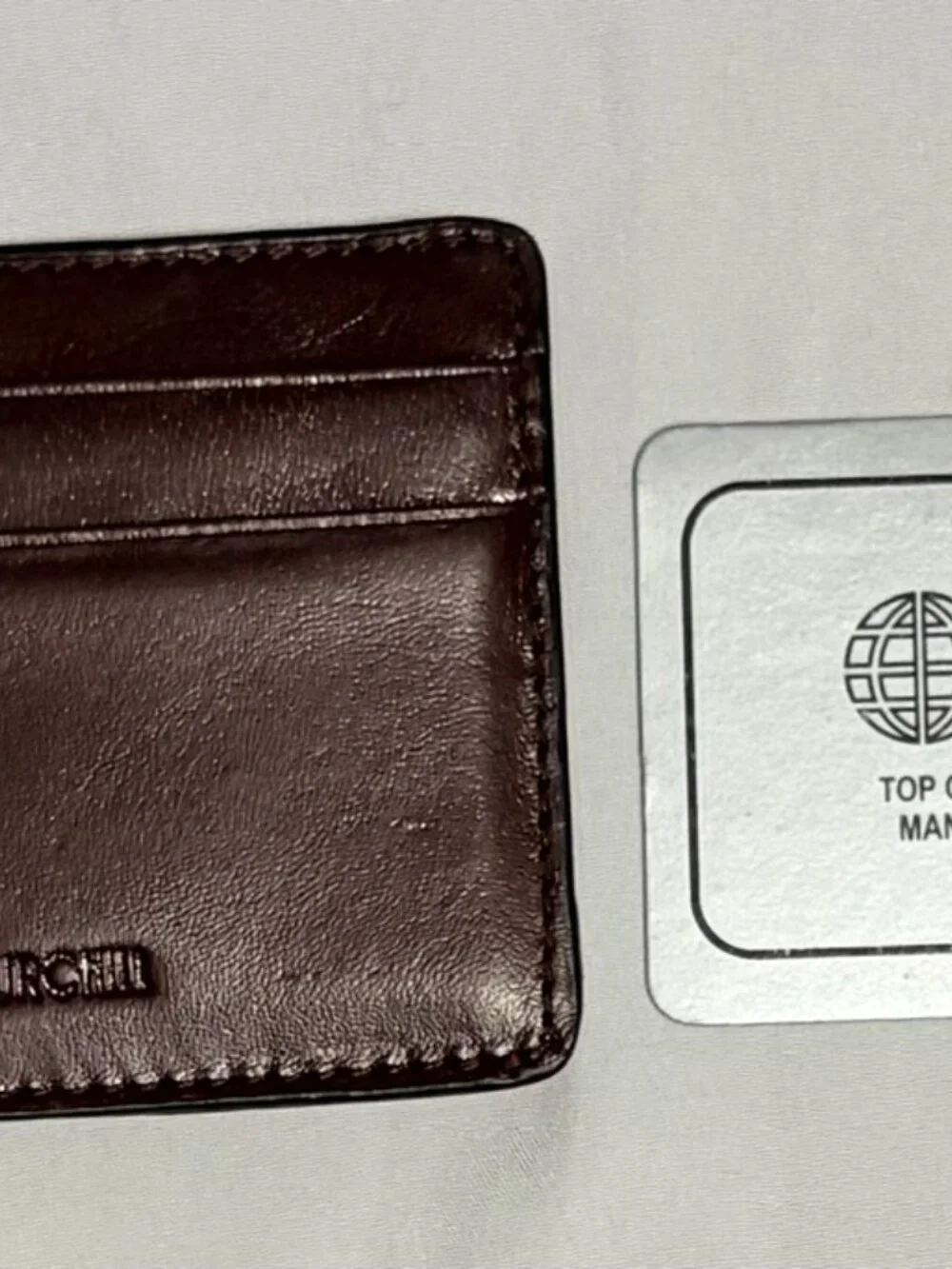 NWT Winn Churchill Brown Leather Front Pocket Card Case Money Clip Wallet